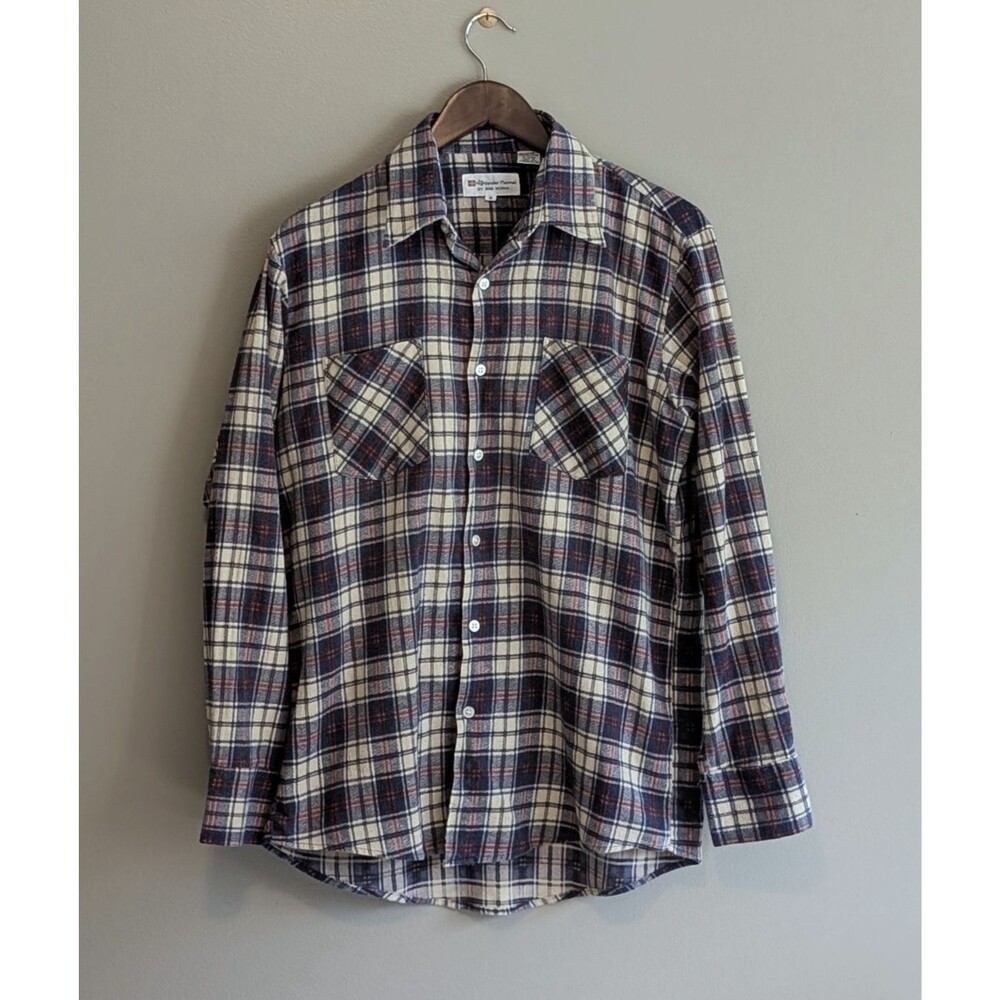Vintage 90s Bud Berma Plaid Flannel Shirt Mens Medium Highlander Grunge Red Blue